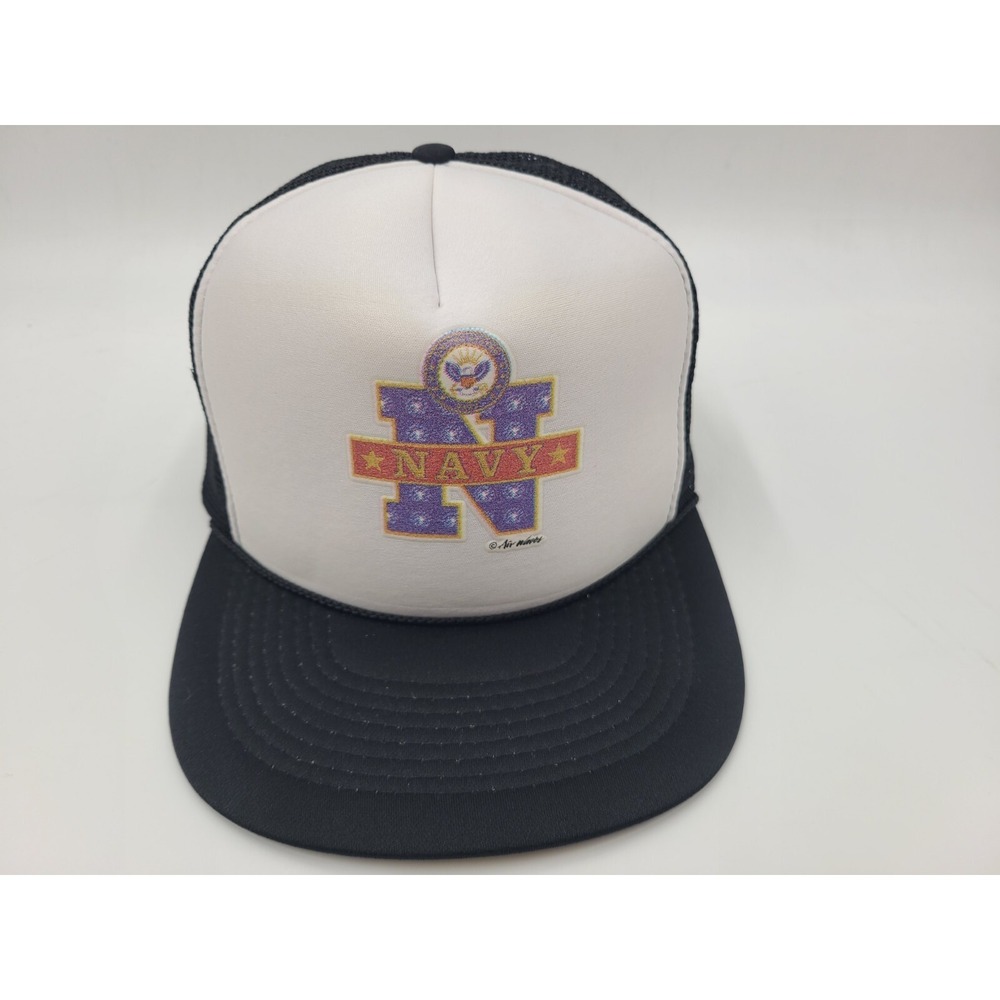 Vintage United States Navy Mesh Trucker Snapback Hat Cap US USA‎ Men White Black